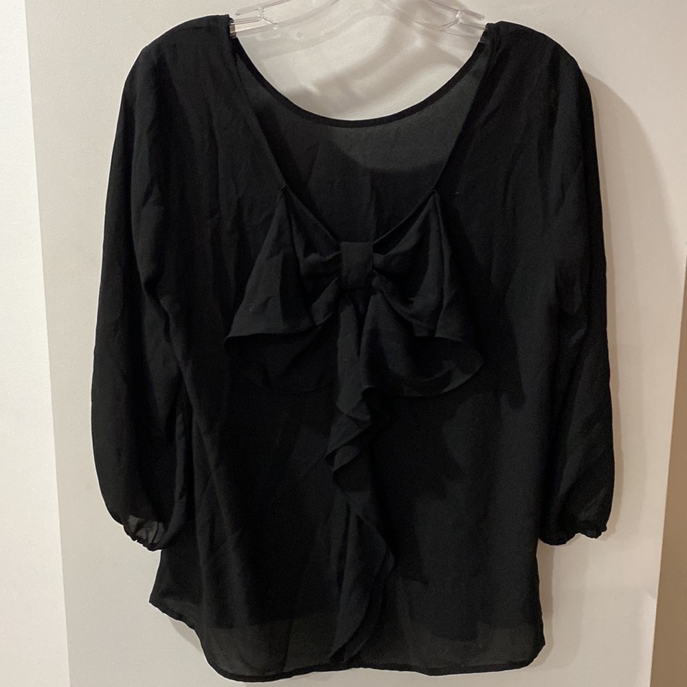 LIMITED bow back black crepe blouse S drape scoop